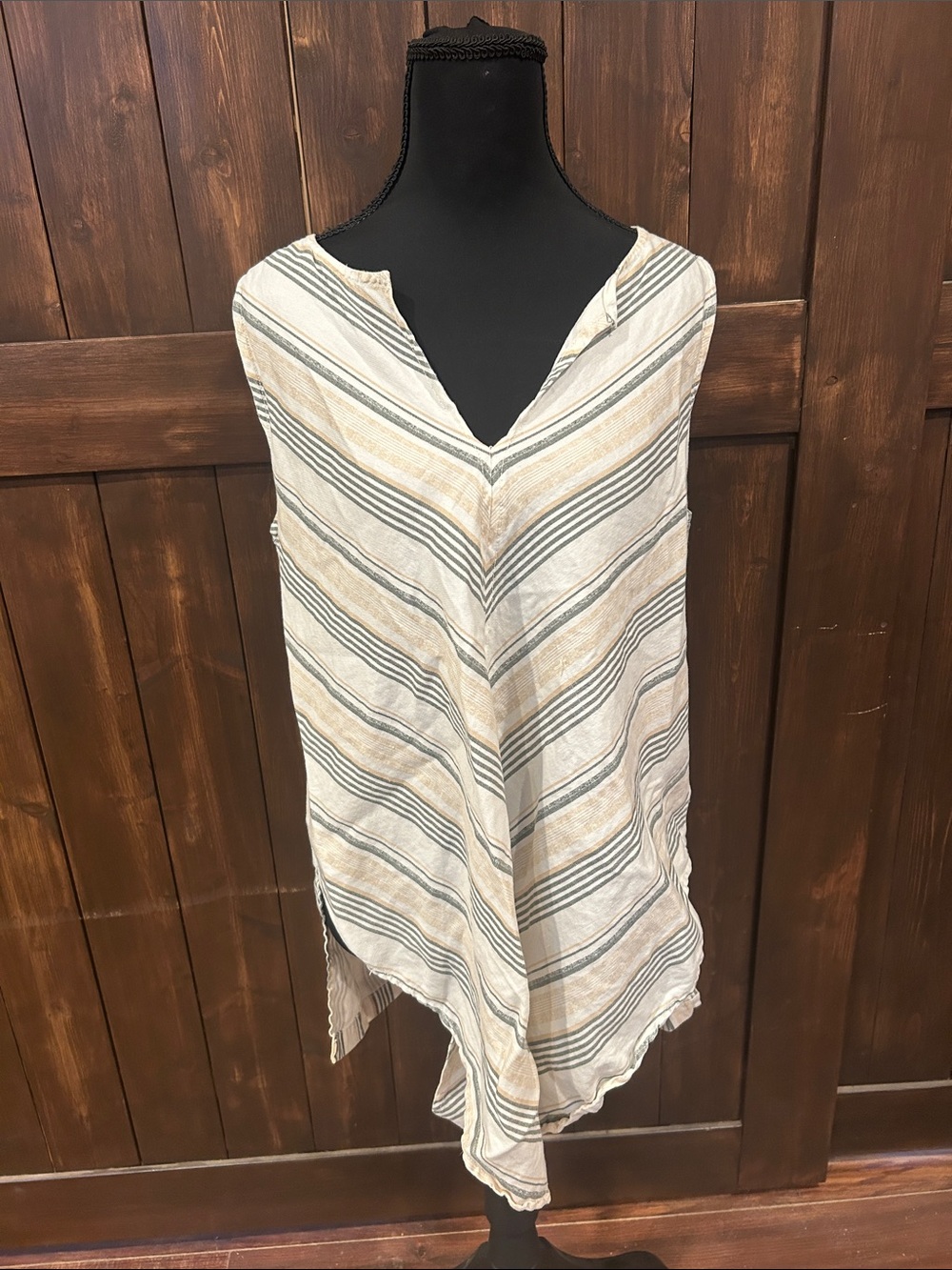 Striped Cream & Gray V-Neck Women's Swim Cover-Up